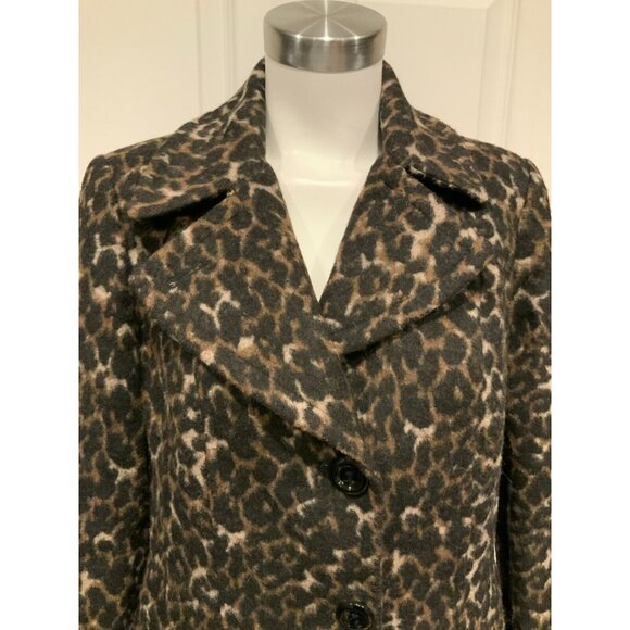 Michael Kors Brown Animal Print Button-Up Wool Blend Coat, Size Medium - Picture 2 of 8